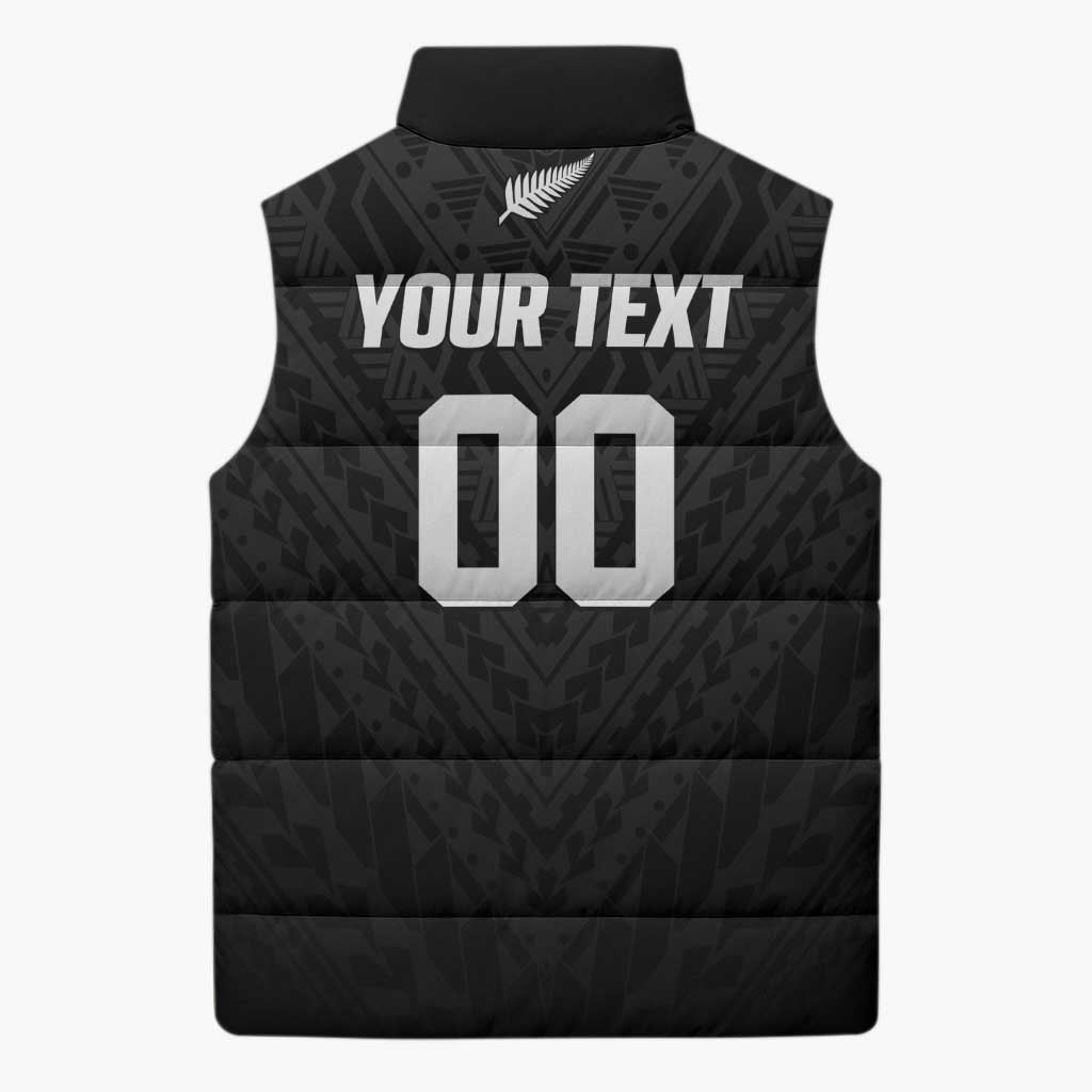 Custom Football New Zealand Sleeveless Puffer Jacket Aotearoa United Black Version LT01 - Polynesian Pride