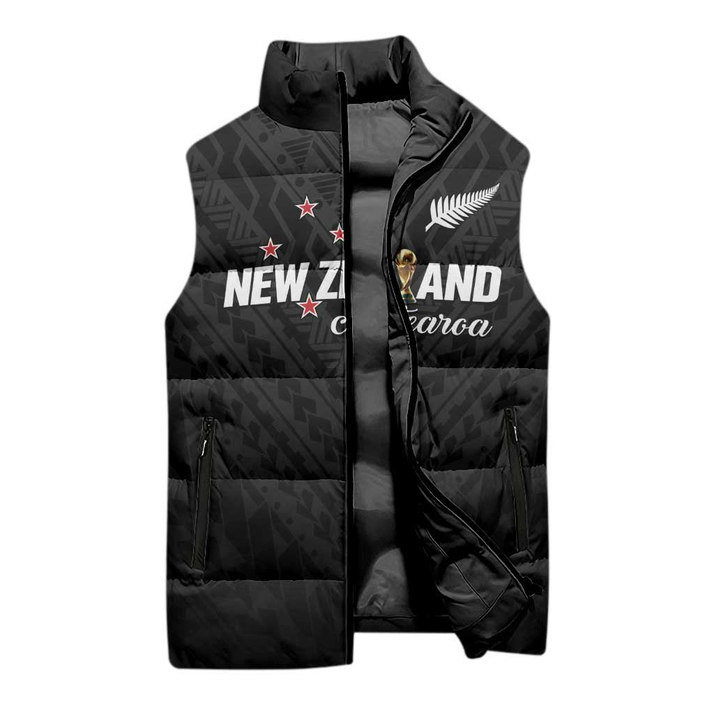 Custom Football New Zealand Sleeveless Puffer Jacket Aotearoa United Black Version LT01 - Polynesian Pride