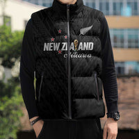 Custom Football New Zealand Sleeveless Puffer Jacket Aotearoa United Black Version LT01 - Polynesian Pride