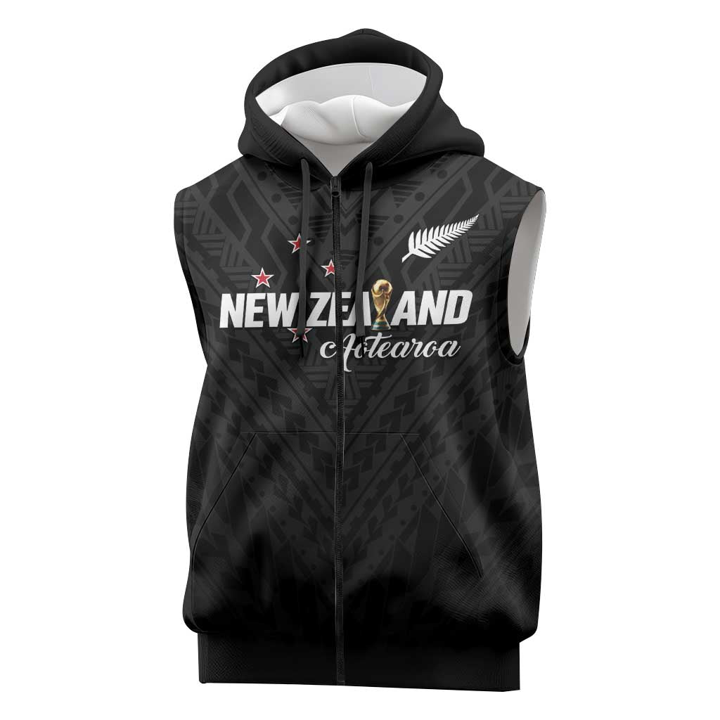 Custom Football New Zealand Sleeveless Zip Hoodie Aotearoa United Black Version LT01 Black - Polynesian Pride