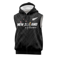 Custom Football New Zealand Sleeveless Zip Hoodie Aotearoa United Black Version LT01 Black - Polynesian Pride
