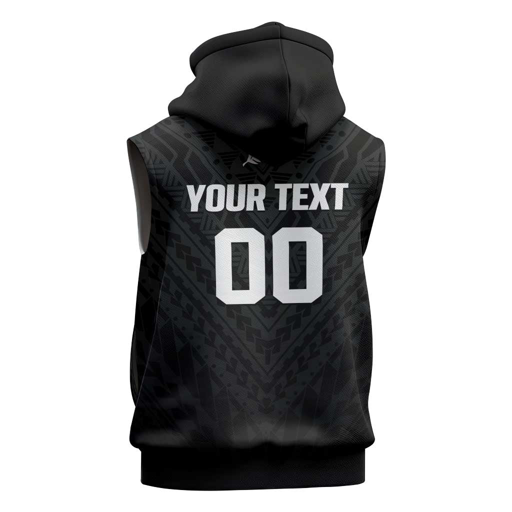 Custom Football New Zealand Sleeveless Zip Hoodie Aotearoa United Black Version LT01 - Polynesian Pride