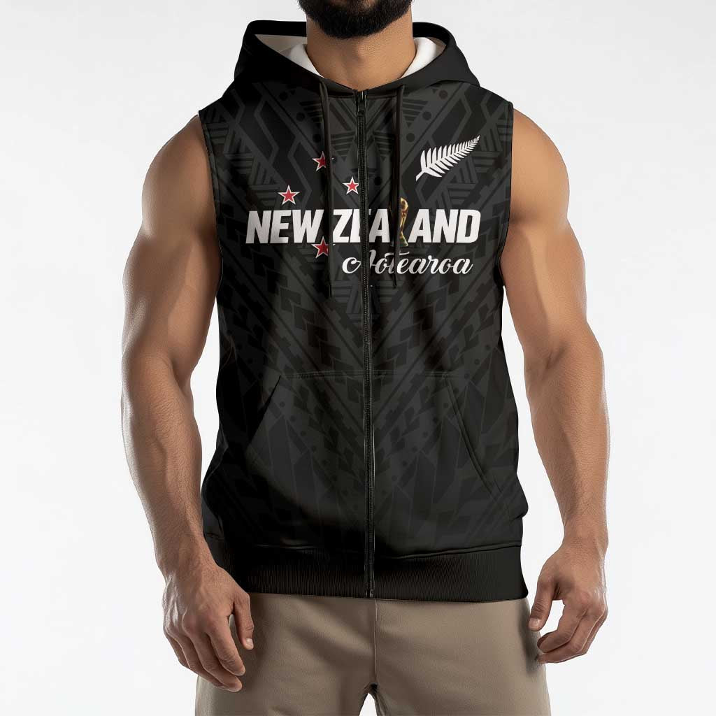 Custom Football New Zealand Sleeveless Zip Hoodie Aotearoa United Black Version LT01 - Polynesian Pride