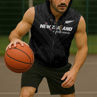 Custom Football New Zealand Sleeveless Zip Hoodie Aotearoa United Black Version LT01 - Polynesian Pride