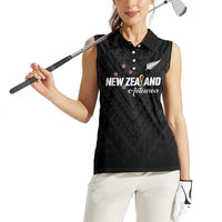 Custom Football New Zealand Women Sleeveless Polo Shirt Aotearoa United Black Version - Polynesian Pride