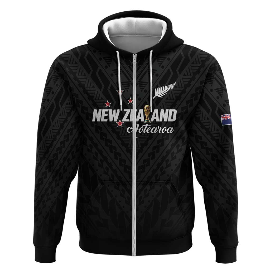 Custom Football New Zealand Zip Hoodie Aotearoa United Black Version LT01 Zip Hoodie Black - Polynesian Pride