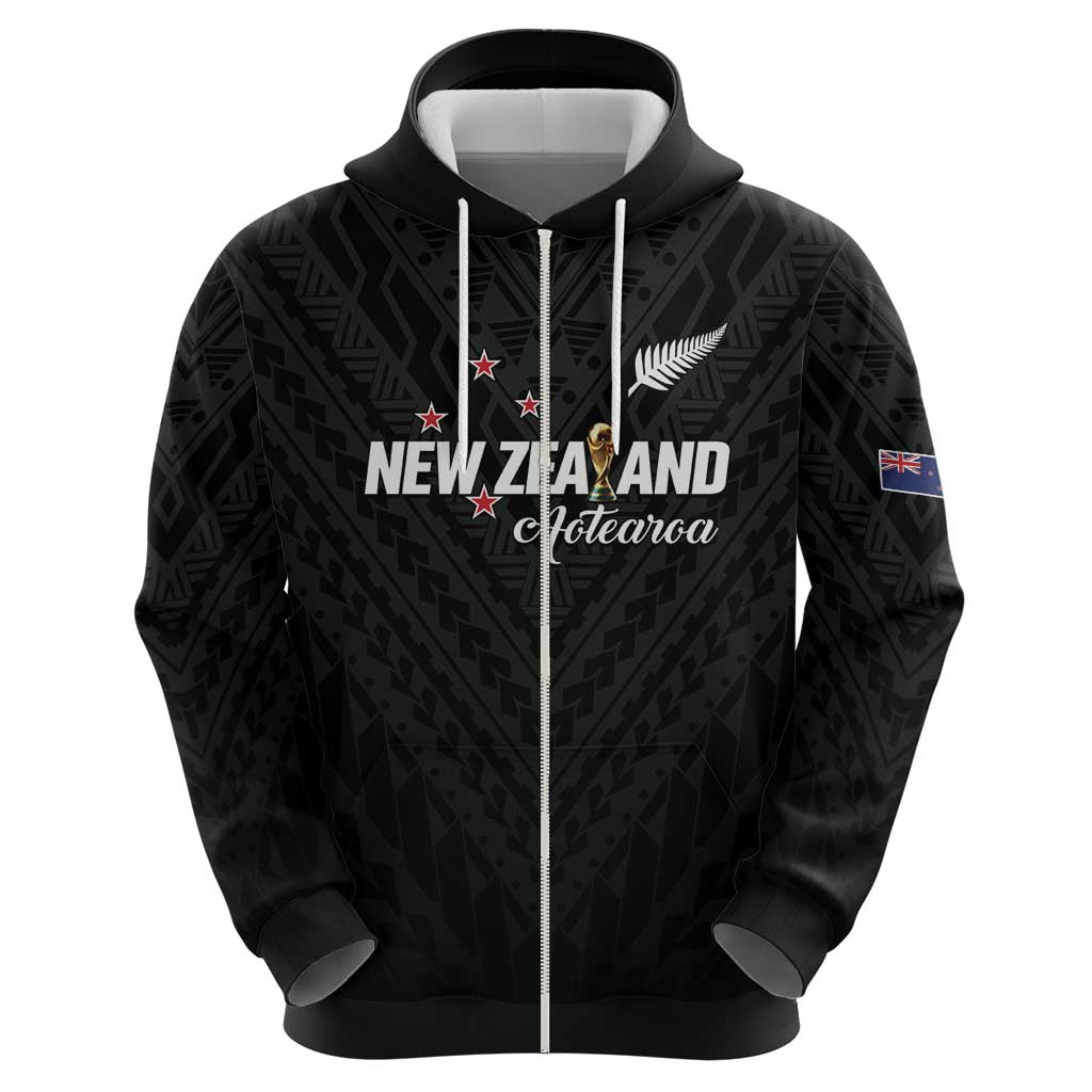 Custom Football New Zealand Zip Hoodie Aotearoa United Black Version LT01 - Polynesian Pride