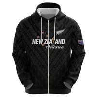 Custom Football New Zealand Zip Hoodie Aotearoa United Black Version LT01 - Polynesian Pride