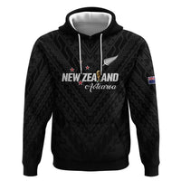 Custom Football New Zealand Zip Hoodie Aotearoa United Black Version LT01 Pullover Hoodie Black - Polynesian Pride