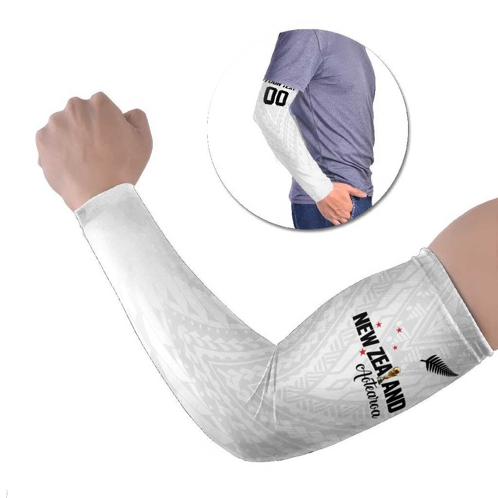 Custom Football New Zealand Arm Sleeves Aotearoa United White Version LT01 Set of 2 White - Polynesian Pride