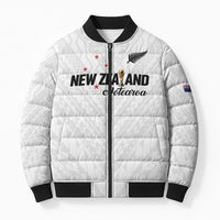 Custom Football New Zealand Bomber Puffer Jacket Aotearoa United White Version LT01 Unisex White - Polynesian Pride