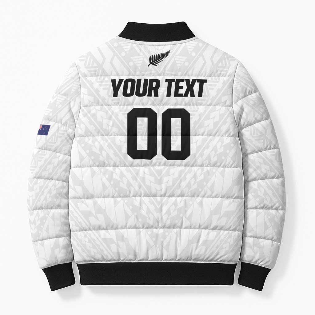 Custom Football New Zealand Bomber Puffer Jacket Aotearoa United White Version LT01 - Polynesian Pride