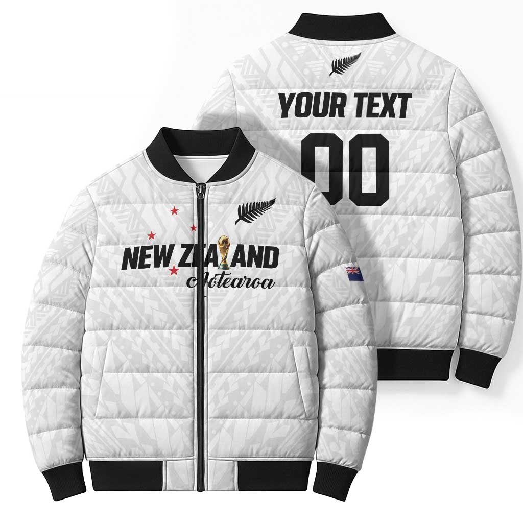 Custom Football New Zealand Bomber Puffer Jacket Aotearoa United White Version LT01 - Polynesian Pride