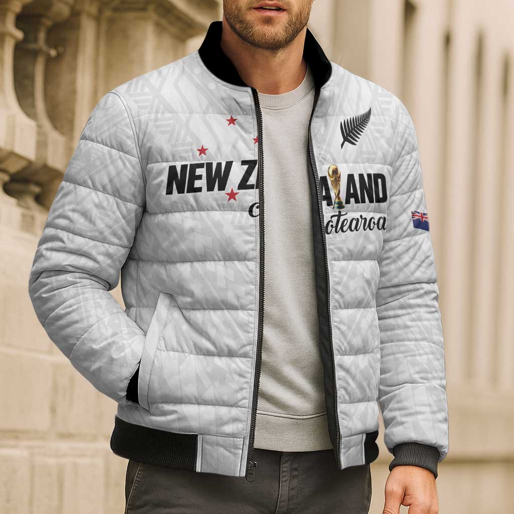 Custom Football New Zealand Bomber Puffer Jacket Aotearoa United White Version LT01 - Polynesian Pride