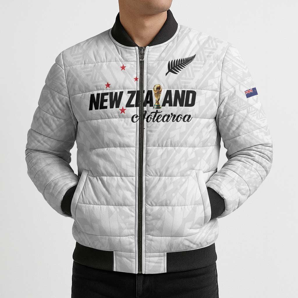 Custom Football New Zealand Bomber Puffer Jacket Aotearoa United White Version LT01 - Polynesian Pride