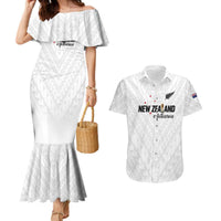 Custom Football New Zealand Couples Matching Mermaid Dress and Hawaiian Shirt Aotearoa United White Version LT01 White - Polynesian Pride