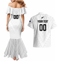Custom Football New Zealand Couples Matching Mermaid Dress and Hawaiian Shirt Aotearoa United White Version LT01 - Polynesian Pride