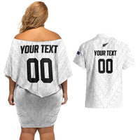 Custom Football New Zealand Couples Matching Off Shoulder Short Dress and Hawaiian Shirt Aotearoa United White Version - Polynesian Pride