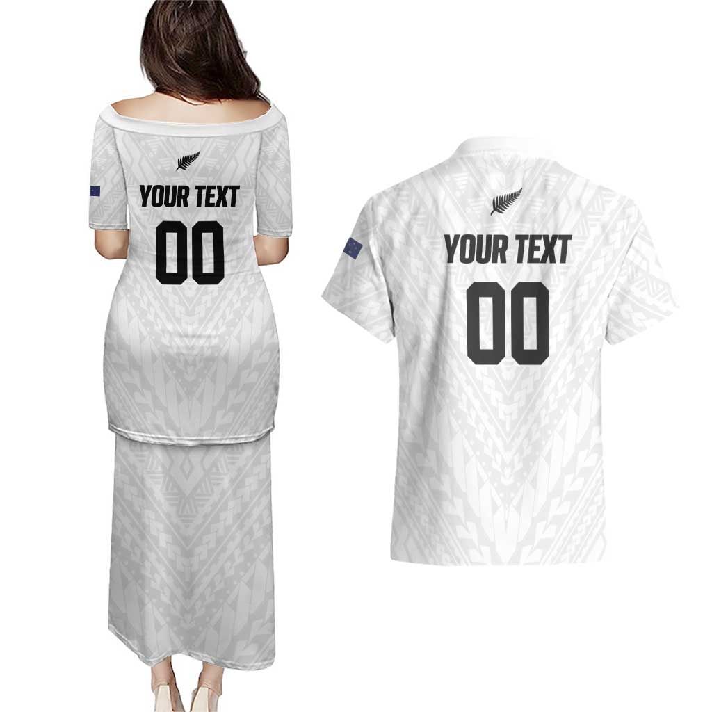 Custom Football New Zealand Couples Matching Puletasi and Hawaiian Shirt Aotearoa United White Version - Polynesian Pride