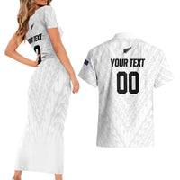 Custom Football New Zealand Couples Matching Short Sleeve Bodycon Dress and Hawaiian Shirt Aotearoa United White Version - Polynesian Pride