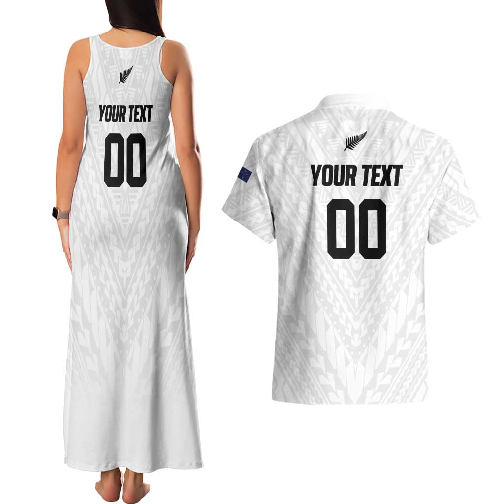 Custom Football New Zealand Couples Matching Tank Maxi Dress and Hawaiian Shirt Aotearoa United White Version - Polynesian Pride
