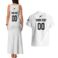Custom Football New Zealand Couples Matching Tank Maxi Dress and Hawaiian Shirt Aotearoa United White Version - Polynesian Pride