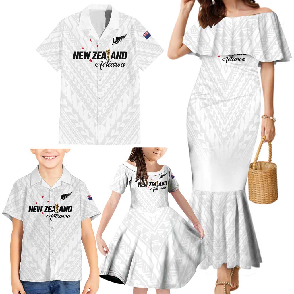 Custom Football New Zealand Family Matching Mermaid Dress and Hawaiian Shirt Aotearoa United White Version - Polynesian Pride