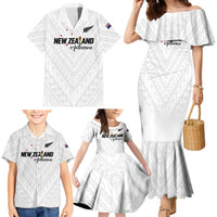 Custom Football New Zealand Family Matching Mermaid Dress and Hawaiian Shirt Aotearoa United White Version - Polynesian Pride
