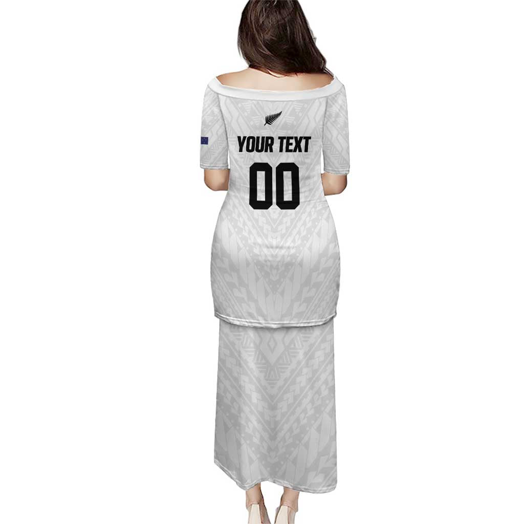 Custom Football New Zealand Family Matching Puletasi and Hawaiian Shirt Aotearoa United White Version - Polynesian Pride