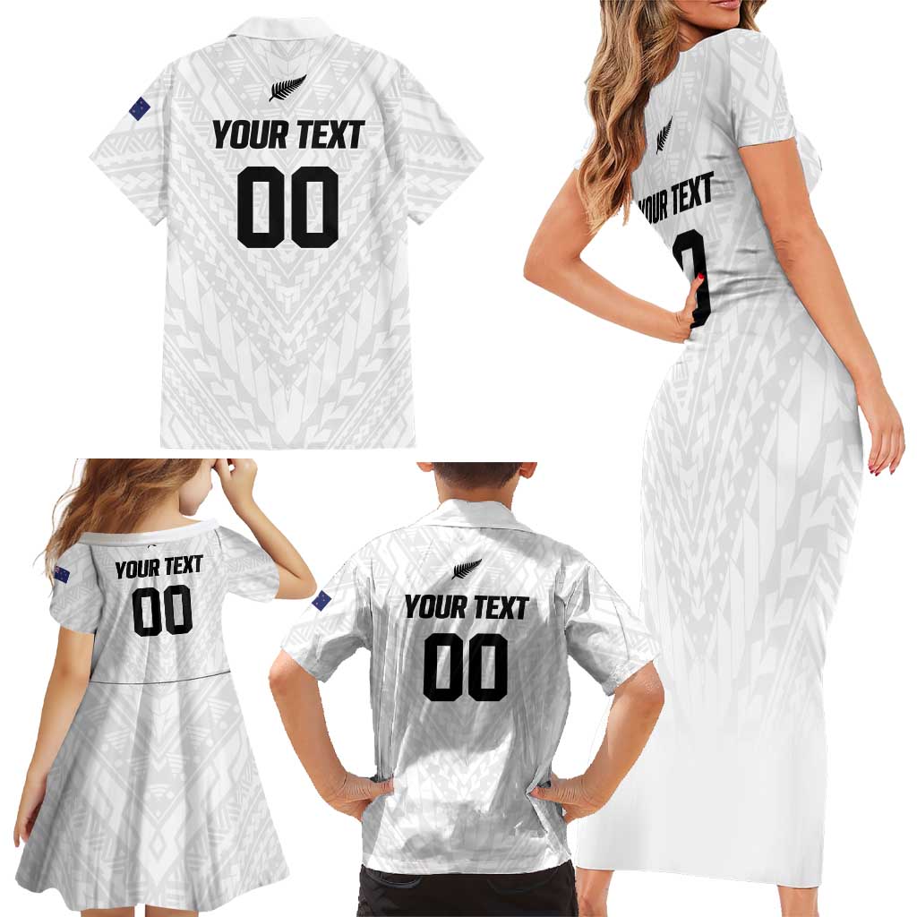 Custom Football New Zealand Family Matching Short Sleeve Bodycon Dress and Hawaiian Shirt Aotearoa United White Version LT01 - Polynesian Pride