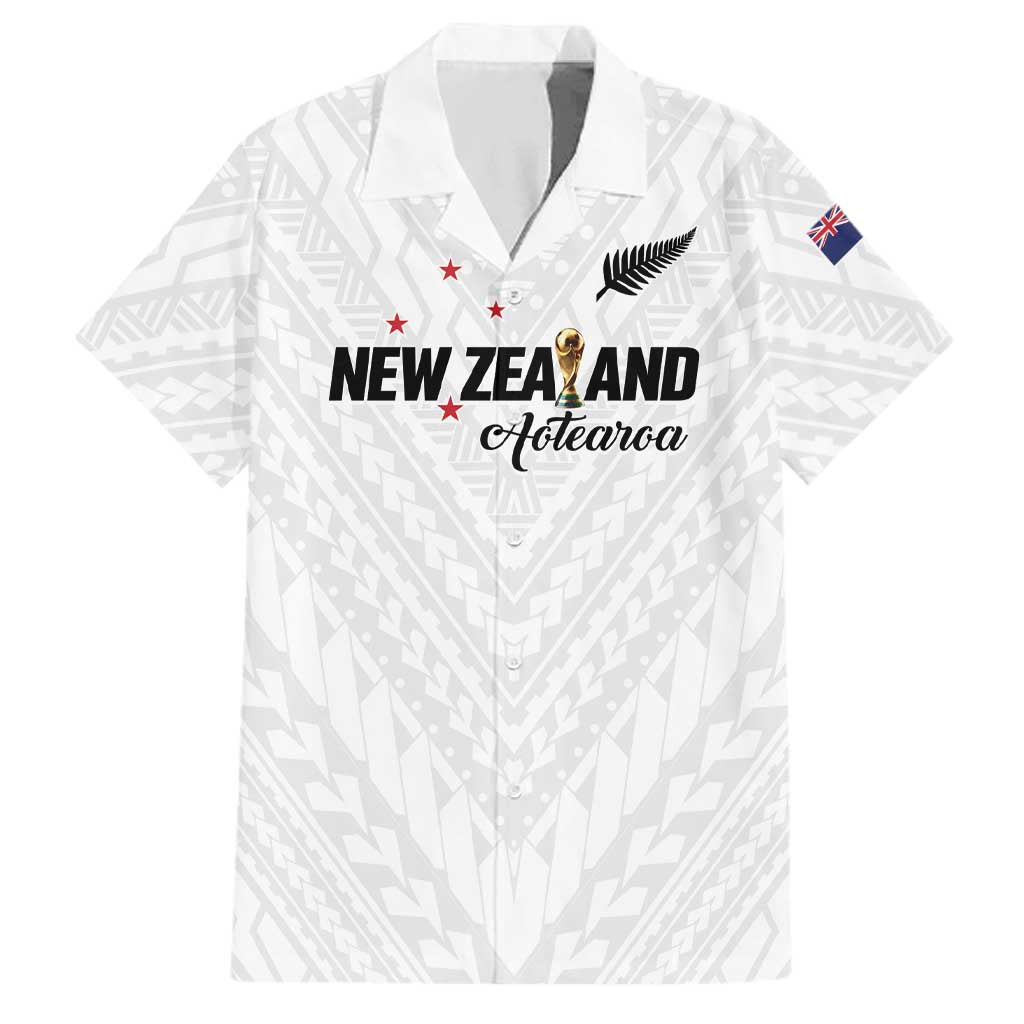 Custom Football New Zealand Family Matching Short Sleeve Bodycon Dress and Hawaiian Shirt Aotearoa United White Version LT01 Dad's Shirt - Short Sleeve White - Polynesian Pride