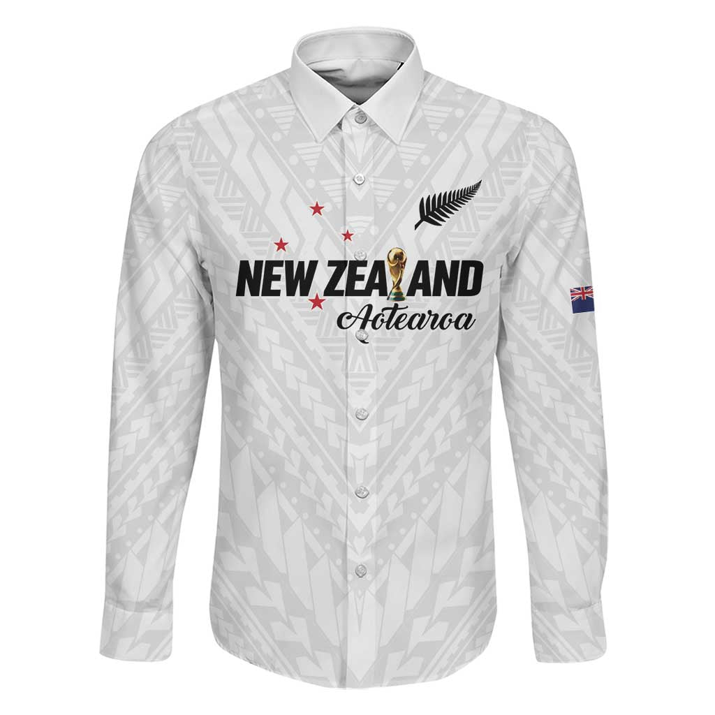 Custom Football New Zealand Family Matching Short Sleeve Bodycon Dress and Hawaiian Shirt Aotearoa United White Version LT01 Dad's Shirt - Long Sleeve White - Polynesian Pride