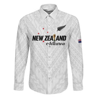 Custom Football New Zealand Family Matching Short Sleeve Bodycon Dress and Hawaiian Shirt Aotearoa United White Version LT01 Dad's Shirt - Long Sleeve White - Polynesian Pride