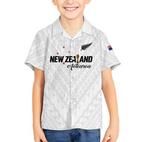 Custom Football New Zealand Family Matching Short Sleeve Bodycon Dress and Hawaiian Shirt Aotearoa United White Version LT01 Son's Shirt White - Polynesian Pride