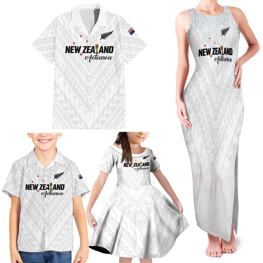 Custom Football New Zealand Family Matching Tank Maxi Dress and Hawaiian Shirt Aotearoa United White Version - Polynesian Pride