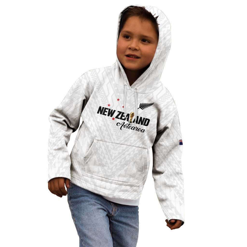 Custom Football New Zealand Kid Hoodie Aotearoa United White Version - Polynesian Pride