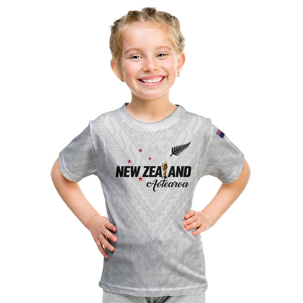 Custom Football New Zealand Kid T Shirt Aotearoa United White Version - Polynesian Pride
