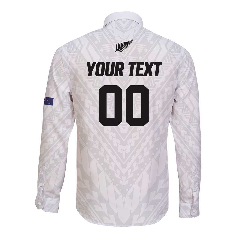 Custom Football New Zealand Long Sleeve Button Shirt Aotearoa United White Version LT01 - Polynesian Pride