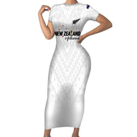 Custom Football New Zealand Short Sleeve Bodycon Dress Aotearoa United White Version LT01 Long Dress White - Polynesian Pride