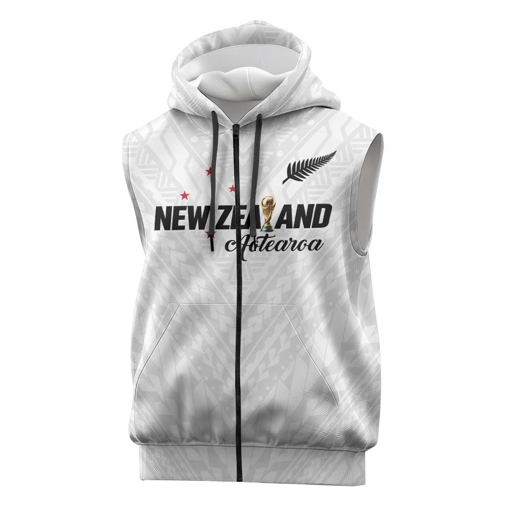 Custom Football New Zealand Sleeveless Zip Hoodie Aotearoa United White Version LT01 White - Polynesian Pride