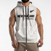 Custom Football New Zealand Sleeveless Zip Hoodie Aotearoa United White Version LT01 - Polynesian Pride
