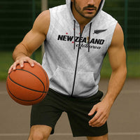 Custom Football New Zealand Sleeveless Zip Hoodie Aotearoa United White Version LT01 - Polynesian Pride