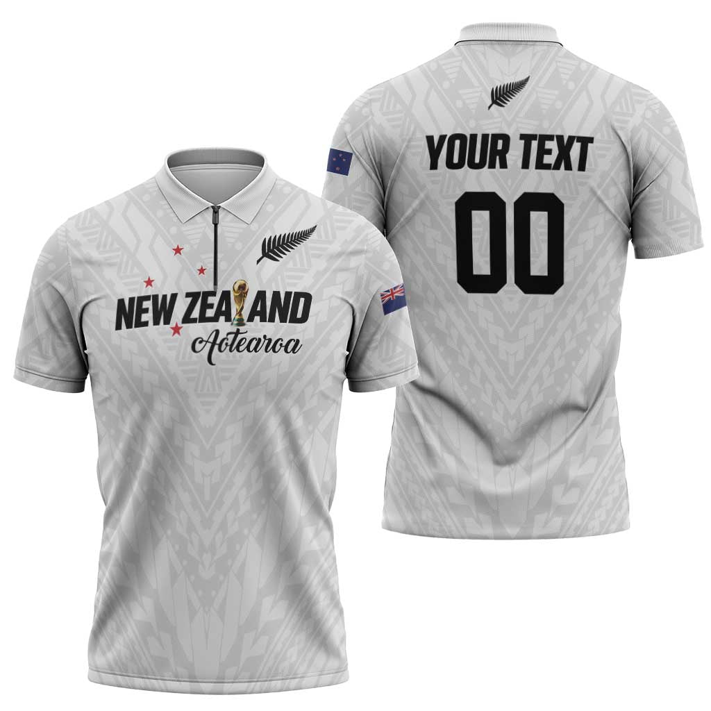 Custom Football New Zealand Zipper Polo Shirt Aotearoa United White Version LT01 - Polynesian Pride