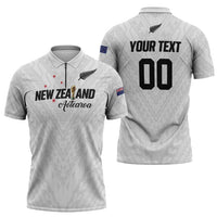 Custom Football New Zealand Zipper Polo Shirt Aotearoa United White Version LT01 - Polynesian Pride