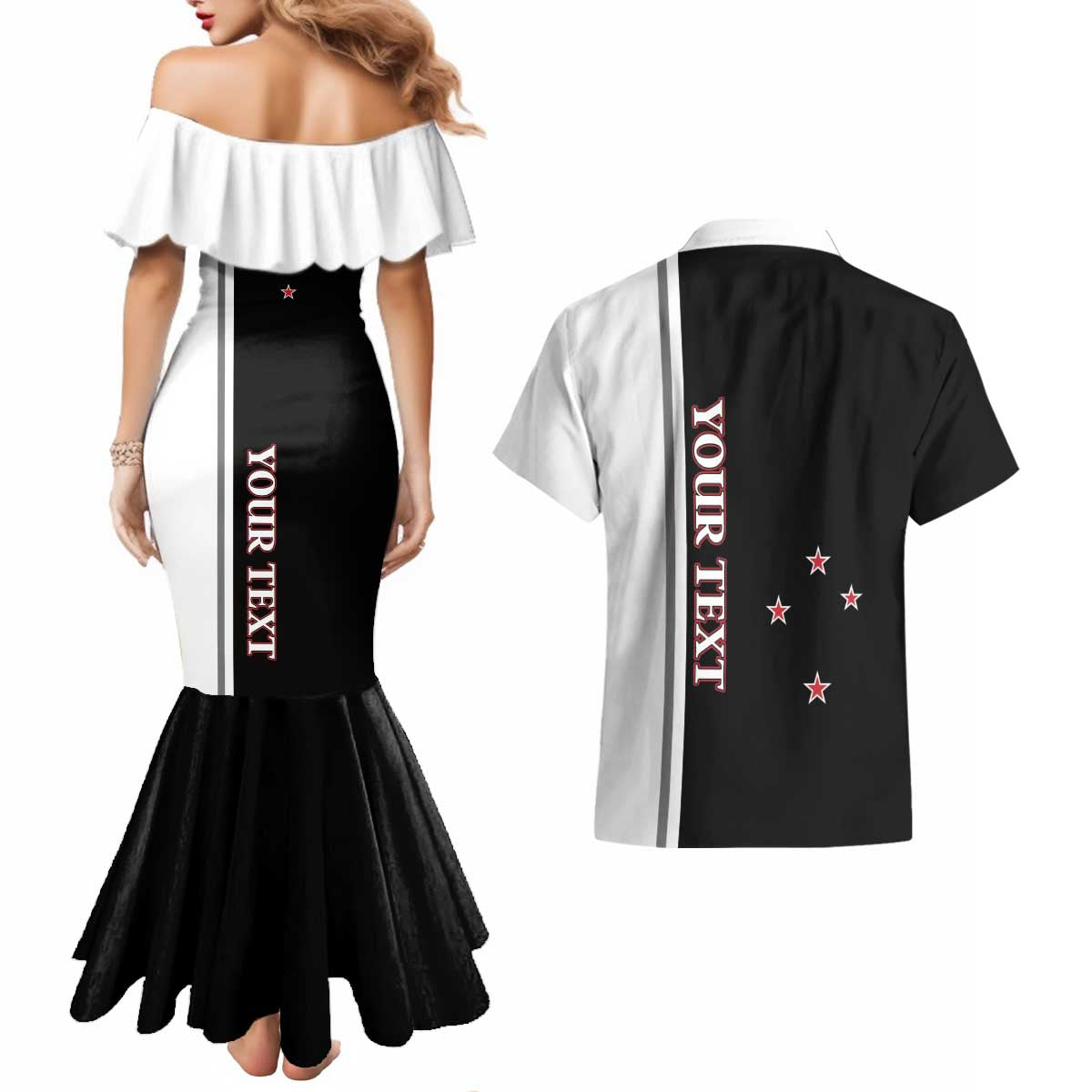 Personalised New Zealand 2025 Archery Basic Couples Matching Mermaid Dress and Hawaiian Shirt Archery NZ