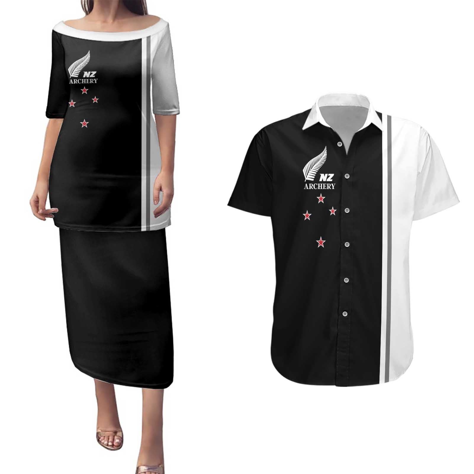 Personalised New Zealand 2025 Archery Basic Couples Matching Puletasi and Hawaiian Shirt Archery NZ