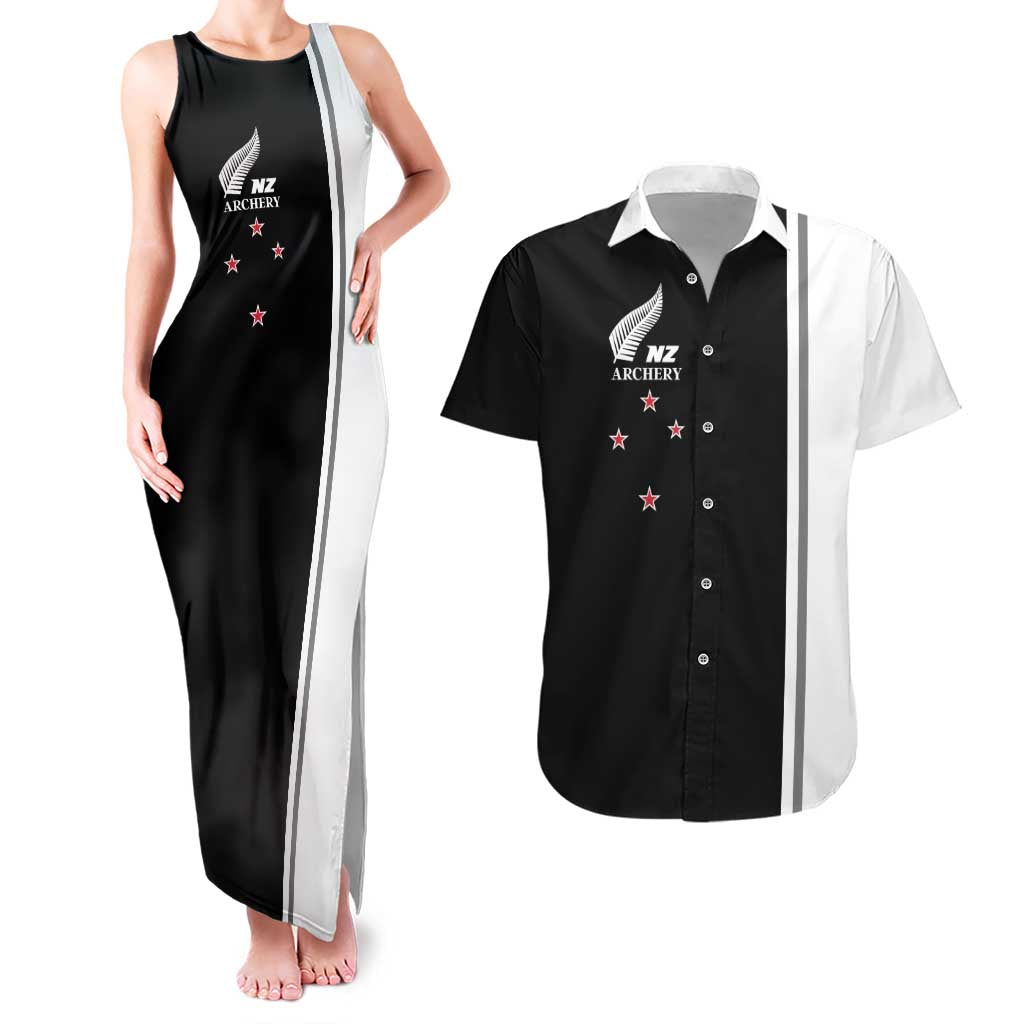 Personalised New Zealand 2025 Archery Basic Couples Matching Tank Maxi Dress and Hawaiian Shirt Archery NZ
