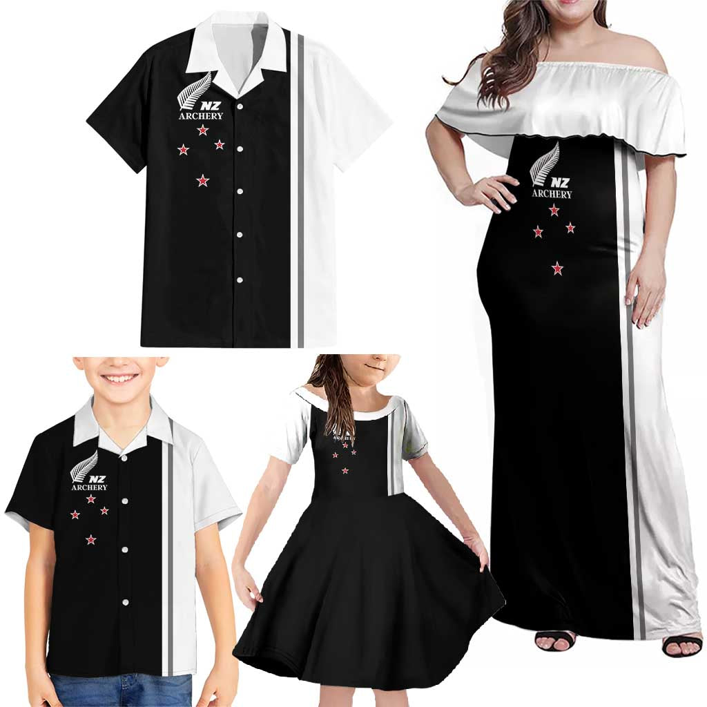 Personalised New Zealand 2025 Archery Basic Family Matching Off Shoulder Maxi Dress and Hawaiian Shirt Archery NZ
