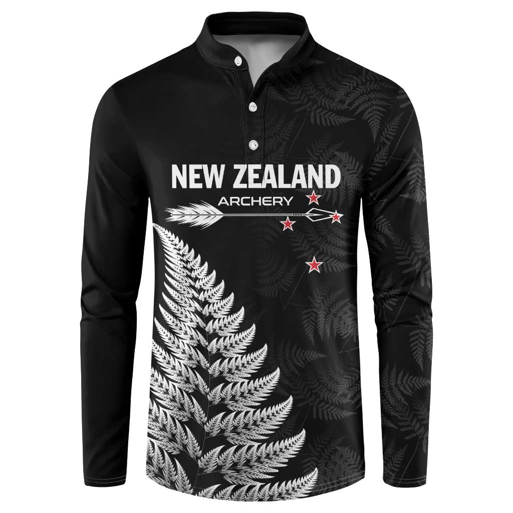 Personalised New Zealand 2025 Archery Button Sweatshirt Aotearoa Silver Arrows Black LT01 Black - Polynesian Pride
