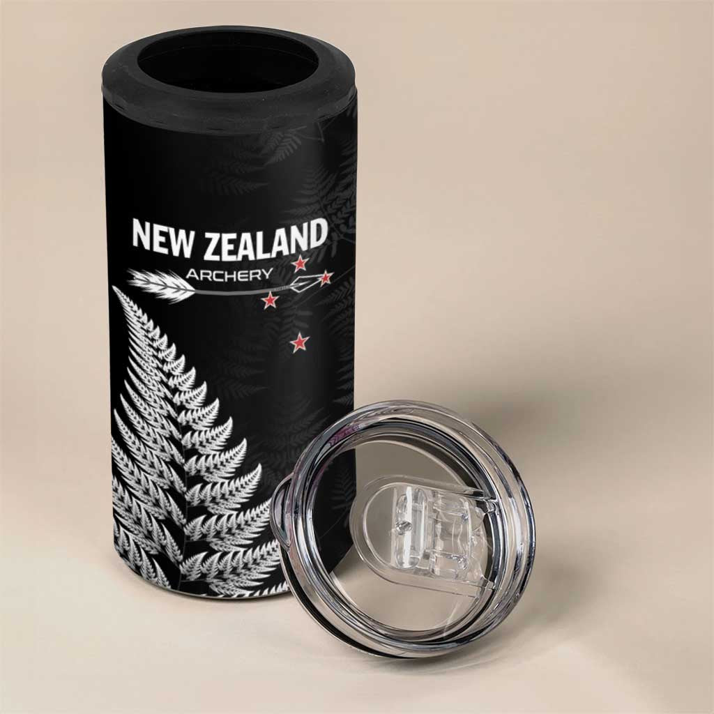Personalised New Zealand 2025 Archery 4 in 1 Can Cooler Tumbler Aotearoa Silver Arrows Black